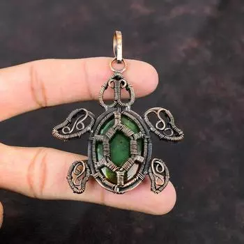 Подвеска из хризопраза Боулдера, подвеска из медной проволоки, ювелирное изделие ручной работы, подвеска из драгоценного камня черепахи, медная бижутерия, женская подвеска, подарок для мамы