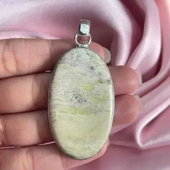 Подвеска из хризопраза с серебряным ожерельем-цепочкой Подвеска из стерлингового серебра 925 пробы