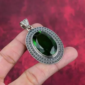 Подвеска из хромдиопсида, 925 пробы серебряная подвеска, ручная работа, драгоценный камень подвеска ювелирные изделия на День памяти 1.50 Inches зелёный