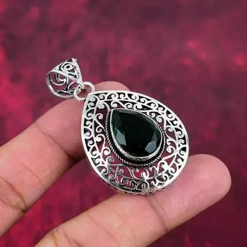 Подвеска из хромдиопсида, драгоценный камень ручной работы, 925 пробы, серебряный кулон, уникальный дизайн, ювелирное украшение 2.24 Inches зелёный