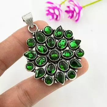 Подвеска из хромдиопсида, подвеска из драгоценного камня ручной работы, подвеска из цельного серебра 925 пробы, старинные ювелирные изделия, для подарка на помолвку 2.55 Inches зелёный