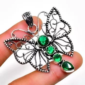 Подвеска из хромдиопсида с серебряным покрытием 925 пробы, ручная работа, 1,89 дюйма 1.89 зелёный