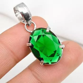 Подвеска из хромдиопсида, ювелирные изделия из цельного серебра 925 пробы с драгоценными камнями, подвеска ручной работы, на День благодарения 1.37 Inches зелёный