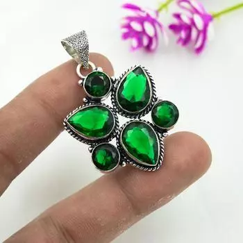 Подвеска из хромдиопсида, ювелирные изделия из цельного серебра 925 пробы с драгоценными камнями, подвеска ручной работы, на День благодарения 1.92 Inches зелёный