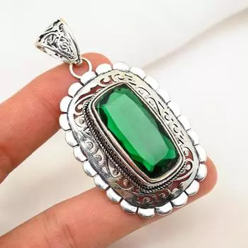 Подвеска из хромдиопсида, ювелирные изделия из цельного серебра 925 пробы с драгоценными камнями, подвеска ручной работы, на День благодарения 2.67 Inches зелёный