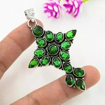 Подвеска из хромдиопсида, ювелирные изделия из цельного серебра 925 пробы с драгоценными камнями, подвеска ручной работы, на День благодарения 2.16 Inches зелёный