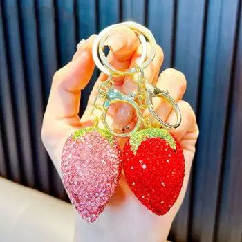 Подвеска из хрустальных страз, сверкающий автомобильный брелок, роскошный клубничный брелок со стразами для женщин и девочек розовый