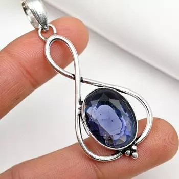 Подвеска из иолита, 925 пробы, кулон из чистого серебра, ювелирные изделия ручной работы с драгоценными камнями, подарки для жены, абсолютно новый кулон 2.48 Inches синий