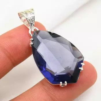 Подвеска из иолита, 925 пробы, кулон из чистого серебра, ювелирные изделия ручной работы с драгоценными камнями, подарки для жены, абсолютно новый кулон 1.81 Inches синий