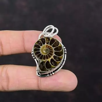 Подвеска из ископаемого аммонита, подвеска из драгоценного камня, ювелирные изделия ручной работы, стильный кулон из стерлингового серебра 925 пробы, подвеска из ископаемого аммонита, ювелирное изделие, подарок для женщин