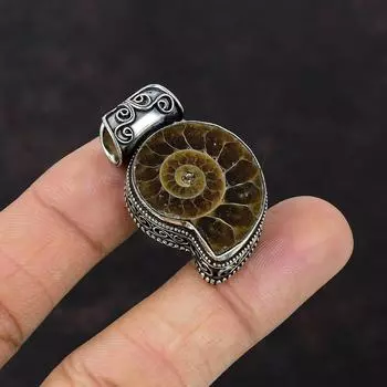Подвеска из ископаемого аммонита, подвеска из драгоценного камня, подвеска из стерлингового серебра 925 пробы, ювелирные изделия из ископаемого аммонита, подвеска ручной работы, подарок для женщин, винтажная подвеска