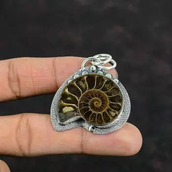 Подвеска из ископаемого аммонита, подвеска из драгоценного камня, серебряная подвеска 925 пробы, серебряные ювелирные изделия из ископаемого аммонита, изящная подвеска ручной работы, подарки на помолвку