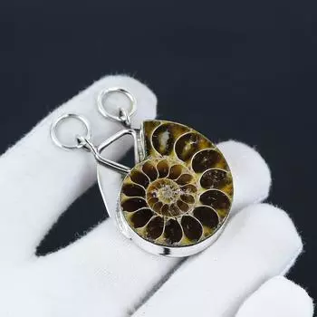 Подвеска из ископаемого аммонита, подвеска из настоящего драгоценного камня, подвеска из стерлингового серебра 925 пробы, подвеска из ископаемого аммонита, серебряные украшения, подвеска ручной работы, подарок для друга 6 Cm. коричневый