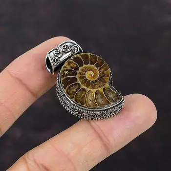 Подвеска из ископаемого аммонита, винтажная подвеска из стерлингового серебра 925 пробы, подвеска из ископаемого аммонита, драгоценный камень, ювелирные изделия ручной работы, новый кулон, подарок для мамы