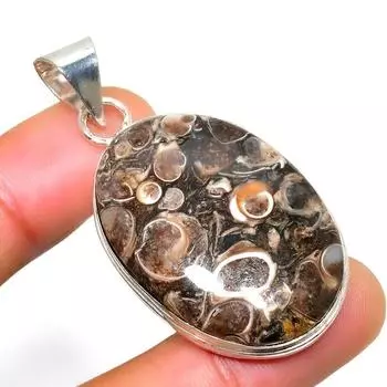 Подвеска из ископаемого камня Turritella Fossil Gemstone с серебряным покрытием 925 пробы, ручная работа, 1,89 дюйма 1.89 коричневый