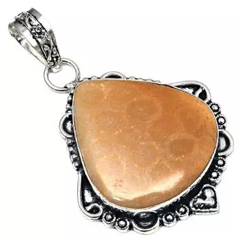 Подвеска из ископаемого коралла, драгоценный камень, подарок для нее, серебряное украшение 2 дюйма