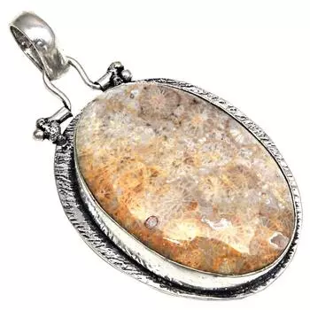 Подвеска из ископаемого коралла, драгоценный камень, подарок для нее, серебряные украшения 2,25 дюйма