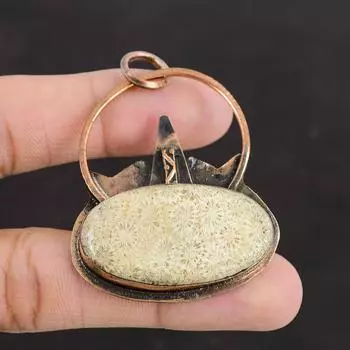 Подвеска из ископаемого коралла, медная подвеска, подвеска из драгоценного камня, ювелирные изделия ручной работы, новейший дизайн, подвеска из меди, подарок для него, ювелирные изделия из ископаемого коралла