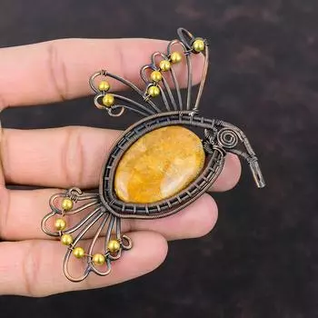 Подвеска из ископаемого коралла, подвеска из медной проволоки, ювелирное изделие из драгоценных камней и меди, кулон ручной работы, ювелирное изделие из ископаемого коралла, подарок на годовщину, подвеска в виде птицы