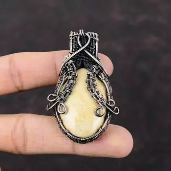 Подвеска из ископаемого коралла, подвеска из медной проволоки, совершенно новая подвеска, драгоценный камень, медные украшения, подвеска ручной работы, подарок для женщин, ювелирные изделия из проволоки