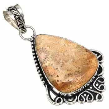 Подвеска из ископаемого коралла, серебряное украшение ручной работы на День матери 2,25 дюйма