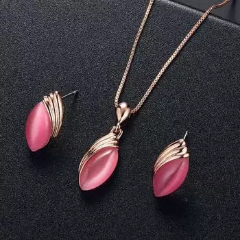 Подвеска из искусственного драгоценного камня Маркиза, ожерелье, серьги-гвоздики, женский комплект ювелирных изделий розы красного
