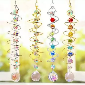 Подвеска из искусственного хрустального шара со спиральным хвостом, декоративная подвесная вертушка, создатель радуги, двойная спираль, искусственная хрустальная призма, ловец солнца для сада