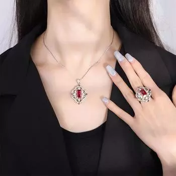 Подвеска из искусственного изумруда Параиба, кольцо с красным цирконием, ожерелье с красным турмалином, набор свадебных украшений для банкета