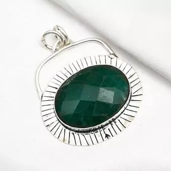Подвеска из искусственного изумруда, ювелирные изделия из драгоценных камней, подвеска из цельного серебра 925 пробы, этнические украшения, подарок для матери, подвеска ручной работы 2.13 Inches зелёный