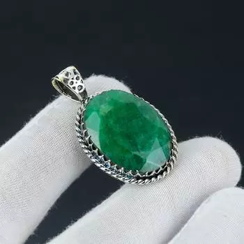 Подвеска из изумрудного драгоценного камня, изумрудно-зеленый драгоценный камень, ювелирная подвеска ручной работы из стерлингового серебра 925 пробы для женских подарков, ювелирные изделия из драгоценных камней для нее 1.96 зелёный