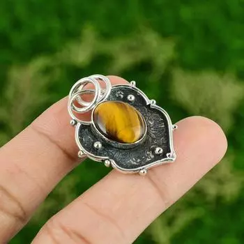 Подвеска из камня Тигровый глаз Элегантное украшение Подвеска из стерлингового серебра 925 пробы Ручная работа Абсолютно новая подвеска Подарки для него