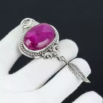 Подвеска из кашмирского рубина ручной работы с подвеской в виде пера из стерлингового серебра 925 пробы – идеальный подарок на Рождество, Новый год или любой другой праздник для нее 2.75 розовый