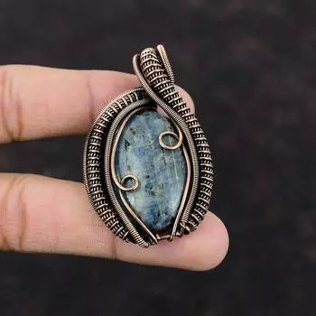 Подвеска из кианита, медная проволока, обернутая подвеской, натуральный драгоценный камень, кианит, ювелирные изделия ручной работы, новейший дизайн, подвеска из меди, ювелирные изделия для подарка