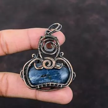 Подвеска из кианита, медная проволока, обернутая подвеской, ювелирное изделие ручной работы, подвеска из драгоценного камня, очень красивая медная бижутерия, лучший дизайн подвески, подарок для женщин