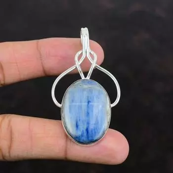 Подвеска из кианита, натуральный драгоценный камень, антикварная бижутерия, кулон из стерлингового серебра 925 пробы, кулон ручной работы, красивые ювелирные изделия из кианита, свадебный подарок