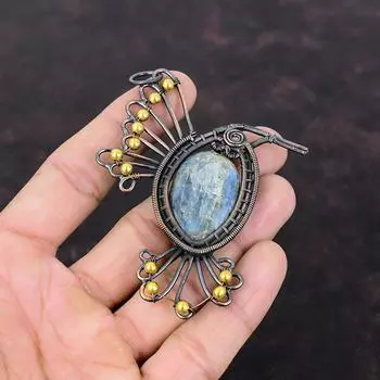 Подвеска из кианита, подвеска из медной проволоки, ювелирное изделие ручной работы, подвеска в виде птицы из драгоценного камня, чудесное медное ювелирное изделие, подарок для нее, подвеска из камня по рождению