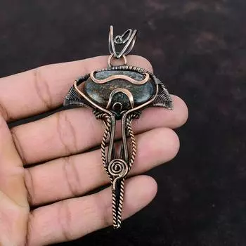 Подвеска из кианита, подвеска из медной проволоки, обернутая драгоценным камнем, ручная работа, подвеска в стиле бохо-хиппи, медные украшения, элегантная подвеска, подарок для него, уникальные украшения