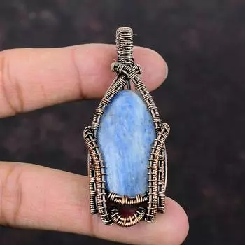 Подвеска из кианита с драгоценным камнем, медная проволока, обернутая подвеской, новейший дизайн, стильная подвеска ручной работы, медная проволока, ювелирный подарок для помолвки