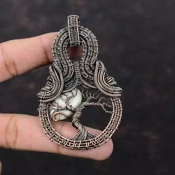 Подвеска из киновари «Дерево жизни», подвеска из медной проволоки, ручная работа, ювелирное изделие из проволоки, подарок жене, медные украшения, совершенно новый кулон из драгоценных камней