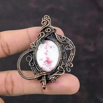 Подвеска из киновари, подвеска из медной проволоки, ювелирное изделие ручной работы, подвеска из натурального драгоценного камня, ювелирное изделие из медной проволоки, подарок для него, стильный кулон