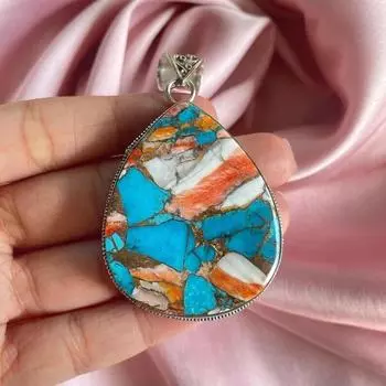 Подвеска из колючей устрицы с серебряным ожерельем-цепочкой из стерлингового серебра 925 пробы Подарочная подвеска