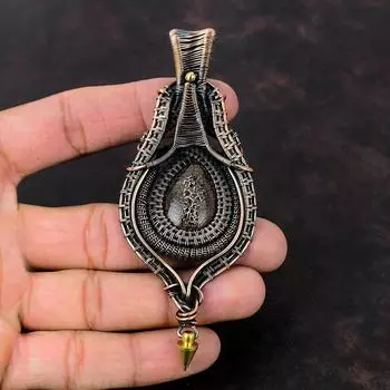 Подвеска из кости динозавра и драгоценного камня, медная проволока, кулон, ювелирные изделия из кости динозавра, кулон ручной работы, уникальный медный дизайн, ювелирный подарок для нее