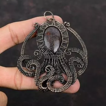 Подвеска из кости динозавра, подвеска из медной проволоки, подвеска в виде осьминога, стильные ювелирные изделия, подвеска из драгоценного камня ручной работы, медная проволока, ювелирное изделие, подарок для нее