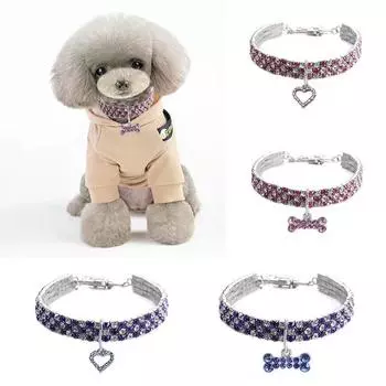 Подвеска из кости, ожерелье с кристаллами для кошек, украшение для домашних животных, регулируемый ошейник с бриллиантами для котят, щенков, чихуахуа, аксессуары для домашних животных s(19.5CM)