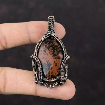 Подвеска из красного дерева и обсидиана, подвеска из медной проволоки, медные украшения, подвеска ручной работы, подвеска из проволоки для подарка, подвеска из настоящего драгоценного камня