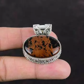 Подвеска из красного дерева и обсидиана, винтажная подвеска, подвеска ручной работы из драгоценных камней, подвеска из стерлингового серебра 925 пробы, уникальные ювелирные изделия, подарки для нее, стильная подвеска