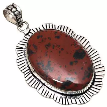Подвеска из красного дерева, обсидиан, драгоценный камень, подарок для нее, серебряные украшения 2,25 дюйма