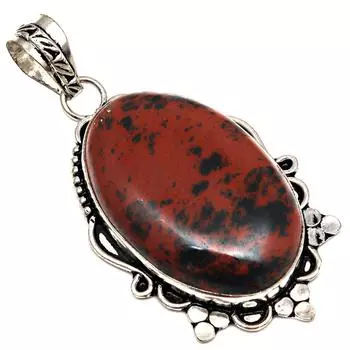 Подвеска из красного дерева, обсидиан, драгоценный камень, подарок для нее, серебряные украшения 2,25 дюйма