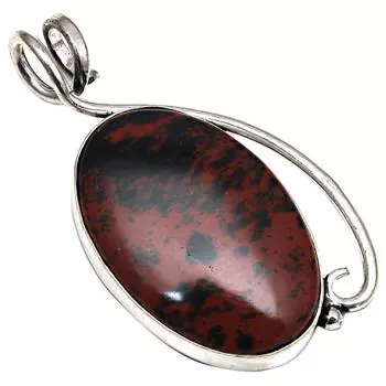 Подвеска из красного дерева, обсидиан, драгоценный камень, подарок для нее, серебряные украшения 2 дюйма