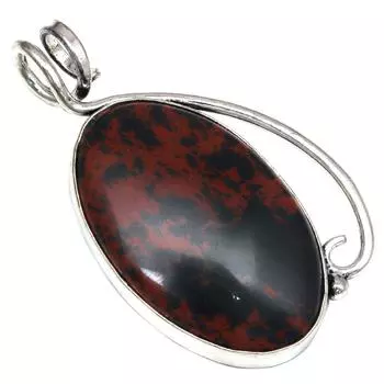 Подвеска из красного дерева, обсидиан, драгоценный камень, подарок для нее, серебряные украшения 2 дюйма